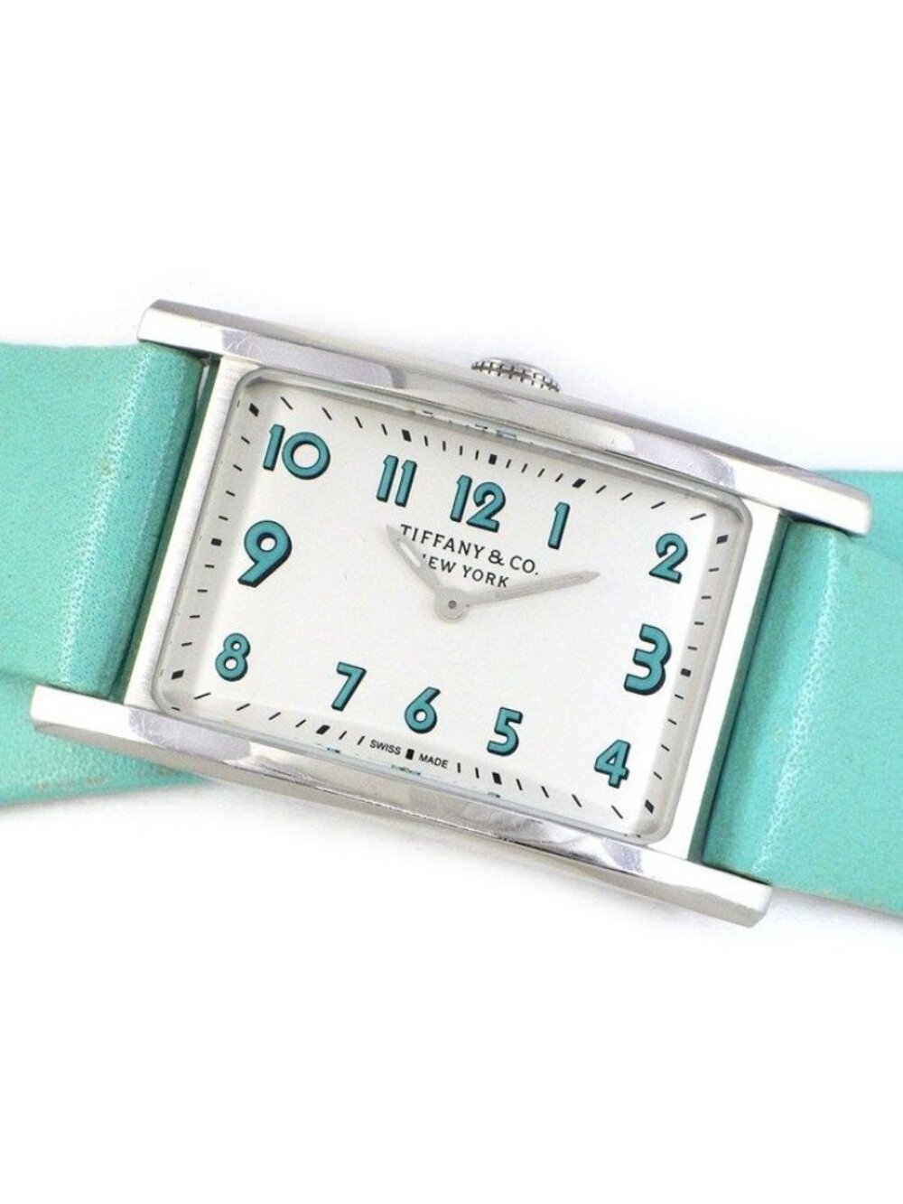 Tiffany & Co Watch East West Mini Rectangular Silver Dial Blue Long Double